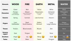 Wu Xing Chart of Associations - Image courtesy of Thomson Chinese Medicine